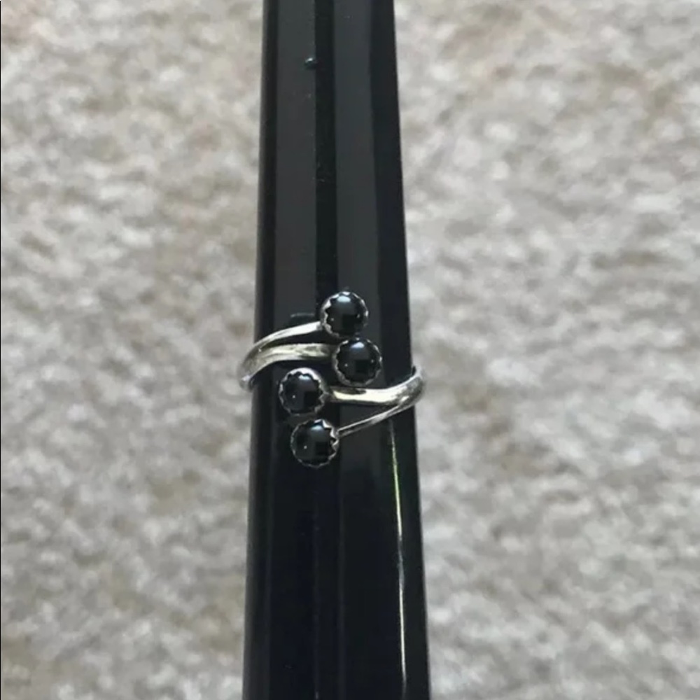 Sterling Silver Adjustable Black Onyx Wrap/Bypass Ring